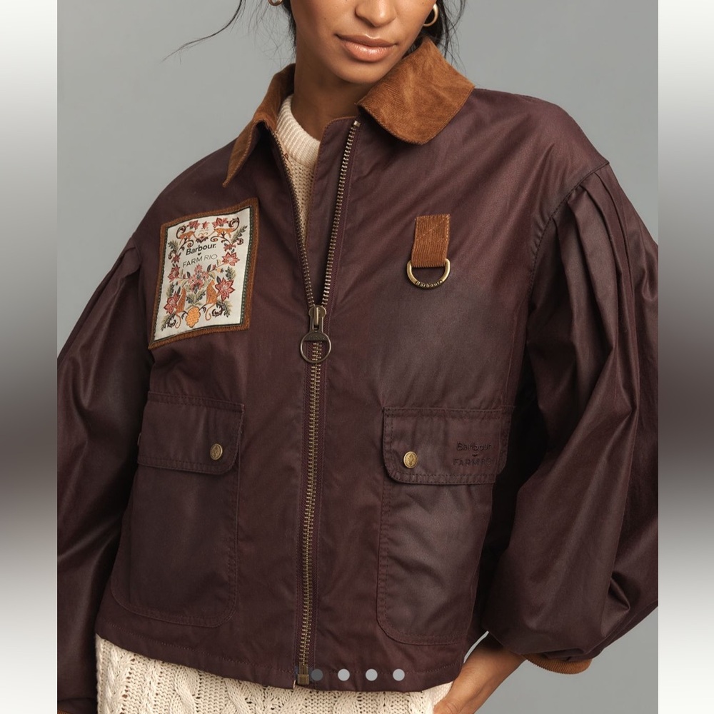Barbour Farm Rio Thais Waxed Jacket Bow Details Cropped Oversized - Picture 10 of 12